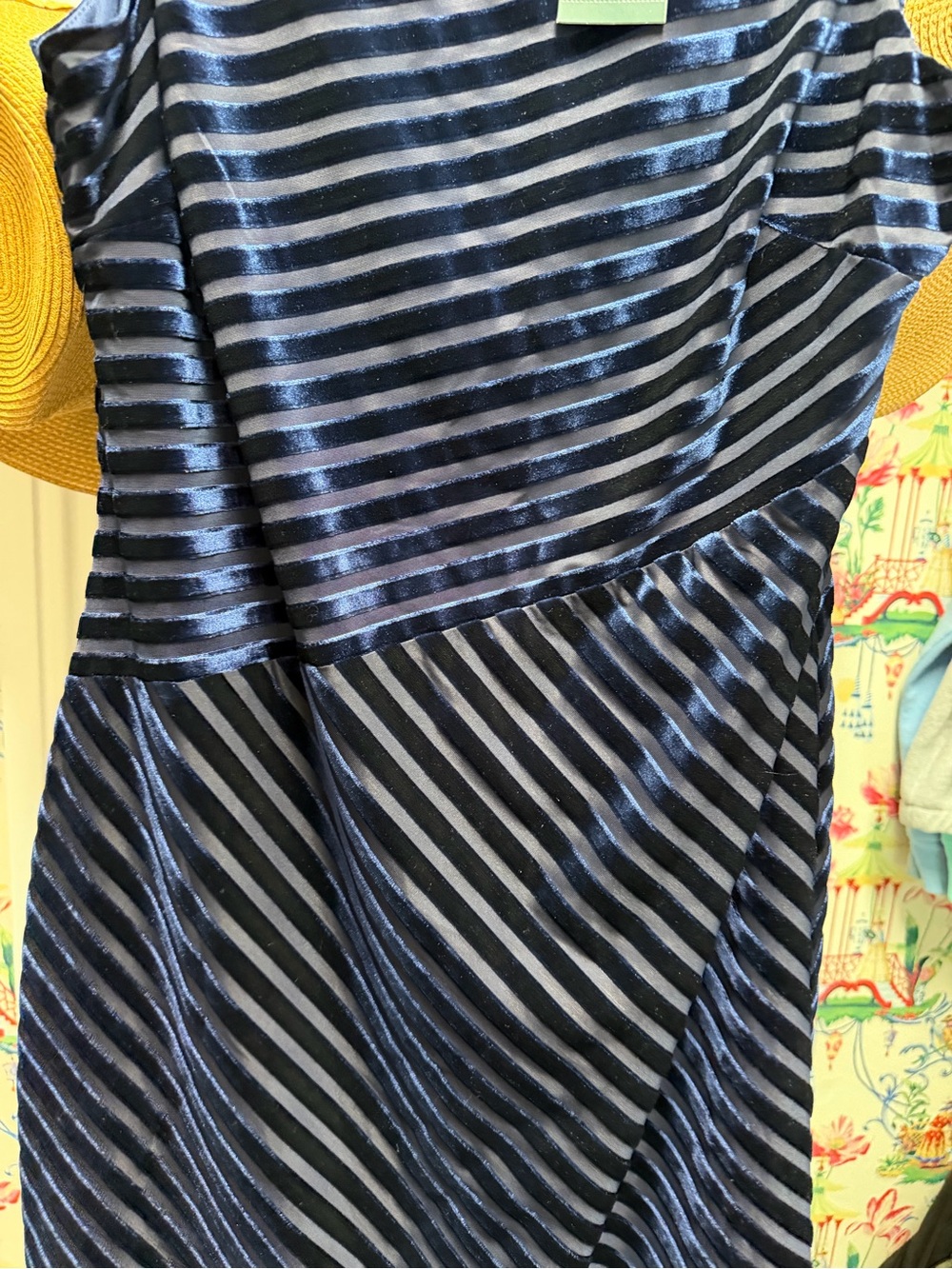 BNWT Lauren Sleeveless Navy Diagonal Velvet Stripe Sheath Dress - Picture 8 of 11